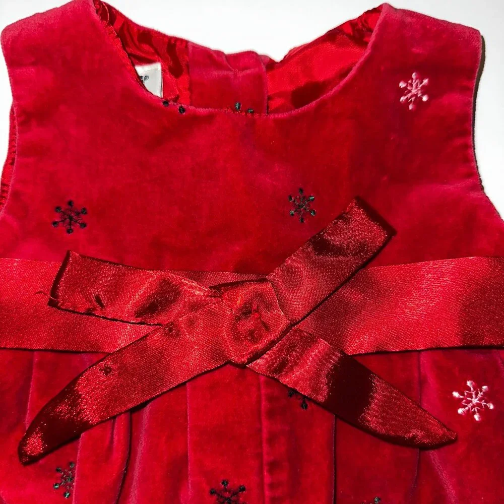 VTG OSH KOSH OshKosh Romper Sz 3-6 Mo Red Holiday Christmas Velvet Snowflake